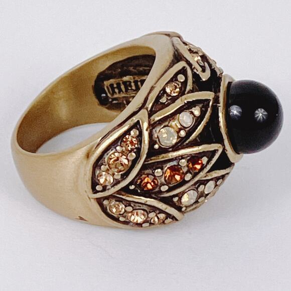 Signed Heidi Daus Onyx Black Cocktail Ring Swarovski Crystal Rhinestone Sz 6.75 - Picture 5 of 11